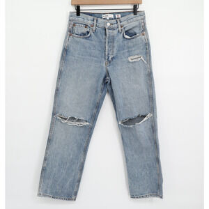 Re/Done Women's Originals High Rise Button Fly Distressed Jeans Blue Sz 25X27